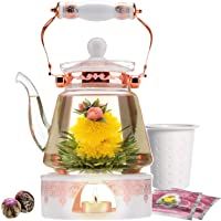 Teabloom Tetera De Té De Flores De Buckingham Palace - Tetera De Vidrio Segura Para Cocina (40 Oz - 1200 Ml)- Tapa De…